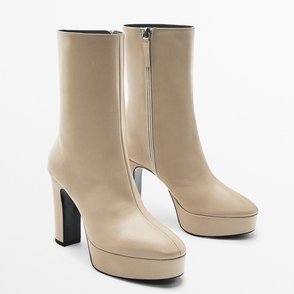 NWT. Massimo Dutti Studio Cream Leather Platform Ankle Boots. Size 7,5. - Picture 2 of 7